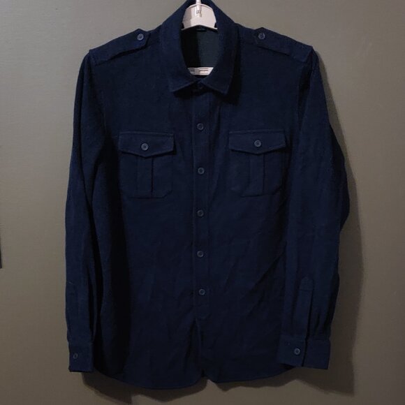 Sease Felpa Generale Virgin Wool & Nylon Over Shirt Dark Navy Blue XL/52 - Picture 2 of 8